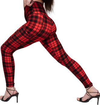 Generic High Waist Womens Leggings - 4 Way Stretch Yoga Pants Workout Leggings - Ankle Length Jeggings for Women(L-XL, Red Plaid Pockets)