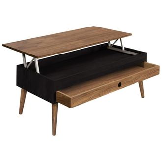 HOGAR 24 Mesa Centro Elevable Madera Caj&oacute;n Deslizante Color Negro y Encerado