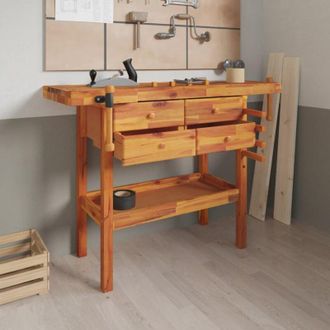 vidaXL Vidaxl - Banco Lavoro Cassetti e Morse 124x52x83cm Legno Massello Acacia
