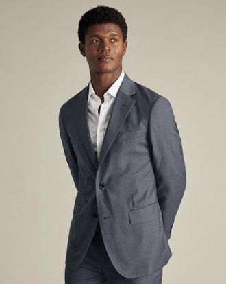 CHARLES TYRWHITT Natural Stretch Twill Suit Jacket - Airforce Blue Size 36R Regular by Charles Tyrwhitt