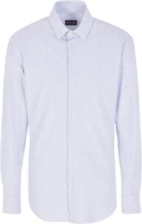 Giorgio Armani Gestreept Slim Fit Overhemd van Katoenen Jersey - Heren - Zakelijke Overhemden - Wit - XL - Katoen - Overhemden