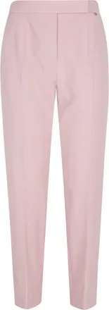 Nissa Pink Cigarette Side Welt Pockets Polyester Straight-Leg Trousers