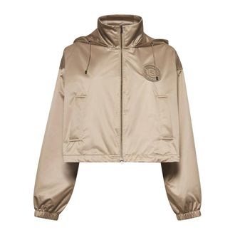 Fendi Silk-Effect Cropped Coat - female - Fendi - Light Jackets - Brown - XS - Jackets