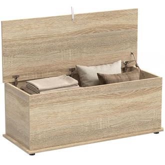 HOMCOM Homcom Ba&uacute;l De Almacenaje, Banco De Almacenaje Con Bisagra De Seguridad, Estilo Moderno, Para Pasillo, Dormitorio, Sal&oacute;n, 100x40x40 Cm, Roble