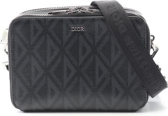 Dior Black Gray Pvc Coated Canvas Leather Messenger Bag Shoulder Bag (Pre-Owned)