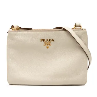 Prada Tweedehands Vitello Daino Dubbele Rits Schoudertas