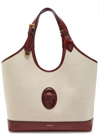 Versace Large Leather and Canvas Tote bag - Beige - One Size