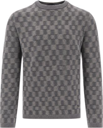Emporio Armani Virgin Wool Optical Pattern Textured Crewneck Sweater
