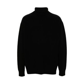 Dries Van Noten Turtlenecks, male, Black, Size: XL Black Merino Wool Knit Sweater