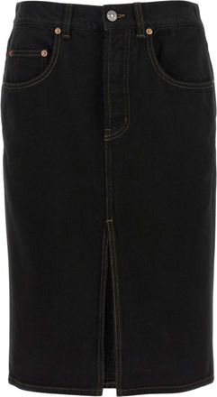 Saint Laurent Black Solid Midi Skirt