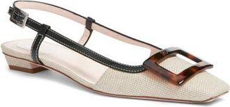 Roger Vivier Belle Vivier Slingback Ballerina Slingback Flat in Daino/Nero at Nordstrom, Size 9.5Us