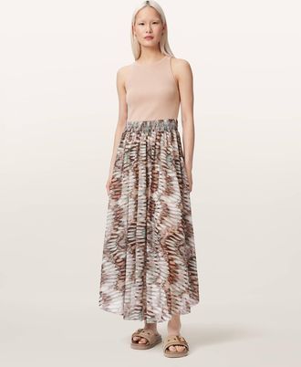 AllSaints Polyester Zenia Sleeveless Knit Woven Midi Dress, Size: XS