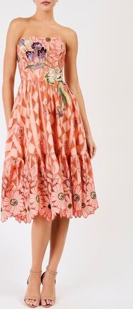 Helsi Candace Floral Cutwork Detail Strapless Cocktail Dress in Tangerine at Nordstrom, Size X-Small