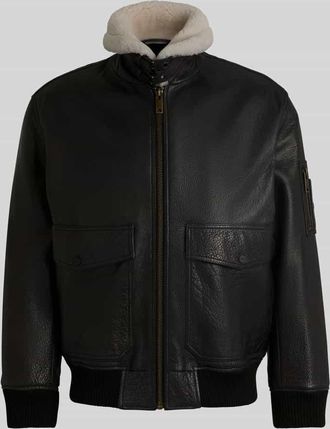 HUGO BOSS Regular Fit Lederjacke im Aviator-Stil Modell LORAN in Black, Größe L