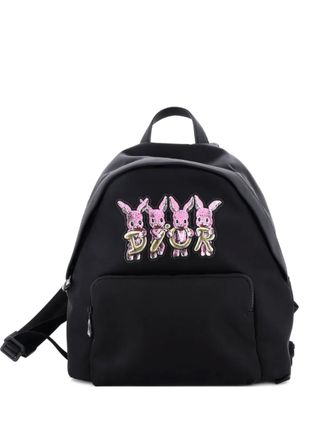 Dior Front Pocket Zip Embroidered Nylon Medium backpack - Black