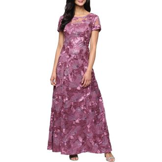 Alex Evenings Embellished Soutache A-Line Evening Gown in Dark Mauve at Nordstrom, Size 14