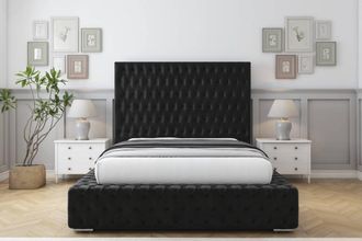 Sloomy Ambassador Plush Frame-Mattress - 50 Upholstered Headboard in Black | Size: Single