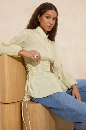 Trendyol Modest Dames Geel Effen Lang Getailleerd Modest Overhemden