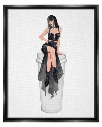 Stupell Industries Fashionable Woman Glam Coffee Cup Framed Floater Canvas Wall Art By Ziwei Li
