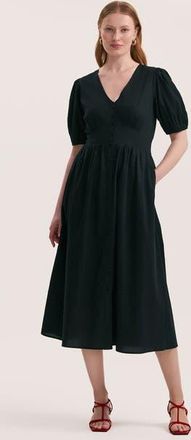 Finery Addison Cotton Midi Tea Dress in Black at Nordstrom, Size 20
