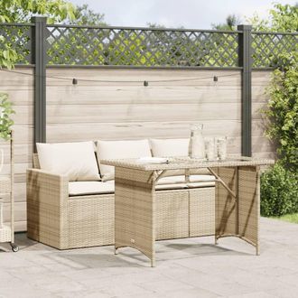 vidaXL Set Comedor De Jard&iacute;n 2 Pzas Con Cojines Rat&aacute;n Sint&eacute;tico Beige Vidaxl