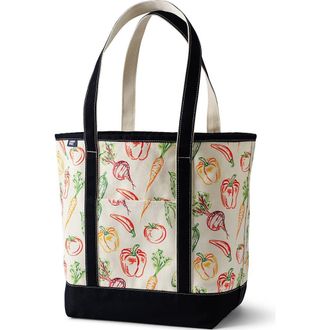 Lands End Medium Print 5 Pocket Open Top Canvas Tote Bag in Vegetable Multi/natural at Nordstrom, Size X-Large