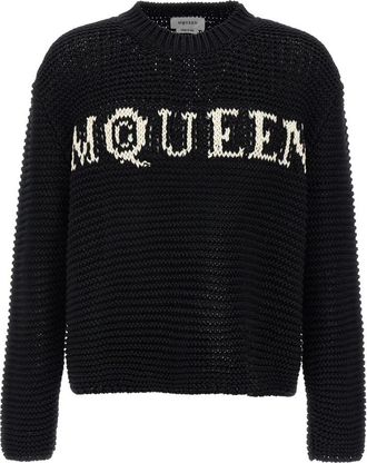 Alexander McQueen Alexander McQueen, Round-neck Knitwear, male, Black, Size: XL Logo Textured Jumper
