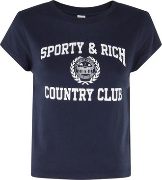 Sporty & Rich Varsity Crest Essential Tee - Dames - T-shirts - Blauw - M - Katoen - Tops