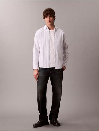 Calvin Klein Jeans Calvin Klein Mens Striped Oxford Classic Button-Down Shirt - White - XS