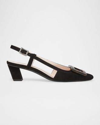 Roger Vivier Belle Vivier Suede Turtle Slingback Pumps