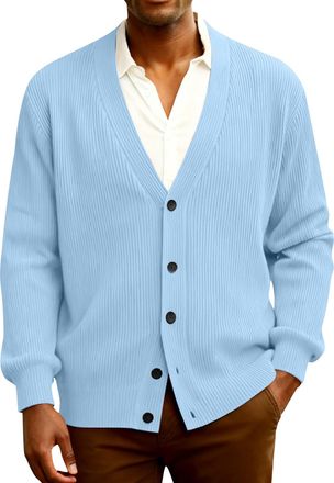 Generic Comfortable Mens Cardigan for Everyday Wear Casual Winter Comfy Long Sleeve Jacket Gents Baggy Deep Neck Button Jackets Solid Cable Knit Cardigan Gent