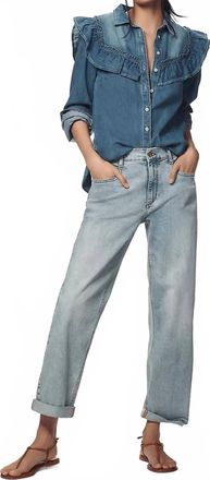 Pilcro Womens High-Rise Slim Boyfriend Jeans In Medium Blue