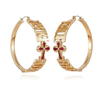 True Religion Logo Cross Hoop Earrings in Gold Tone at Nordstrom