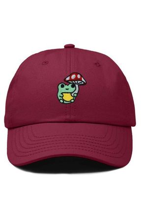 Dalix Mushroom Frog Embroidered Hat in Maroon at Nordstrom