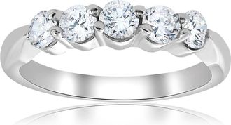Pompeii3 1/2ct Round Diamond Wedding Ring 14K White Gold Five Stone Size Selectable