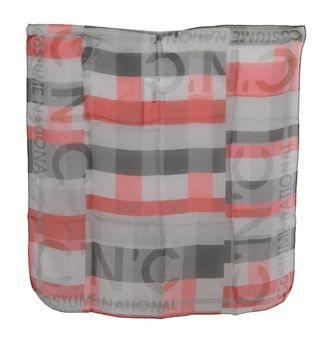 Costume National Womens Red Silk Branded Gray Scarf