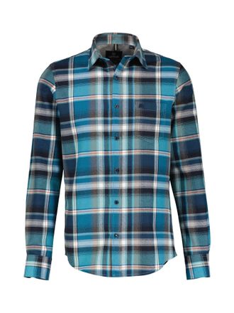 Lerros Karohemd LERROS LERROS Herrenhemd in Karo-Flanellqualit&auml;t, Herren, Gr. 5XL, extraweit, blau (mineral blau), 100% Baumwolle, Hemden Karohemd