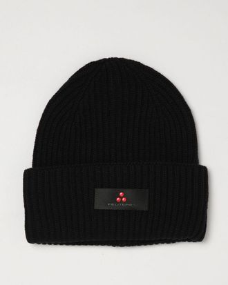 Peuterey Berretto beanie in misto lana e cashmere a coste con risvolto e logo