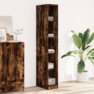 Berkfield Home Wardrobe Smoked Oak 30x50x200 cm Engineered Wood in Brown | Size: 30 x 50 x 200 cm