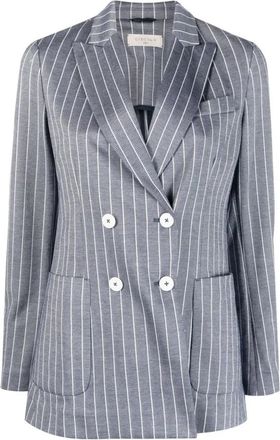 Circolo 1901 Blauwe Pinstripe Double-Breasted Blazer - Dames - Blazers - Blauw - XL - Katoen - Jassen
