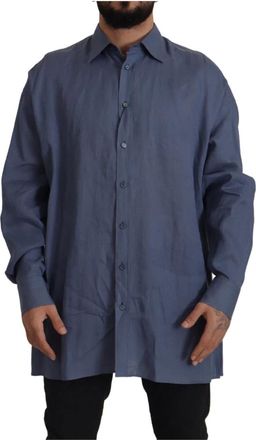 Dolce & Gabbana Overhemd - Heren - Casual Overhemden - Blauw - XL - Linnen - Overhemden