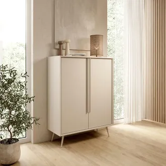 Dmora Aparador Harenoma, Alacena 4 Estantes, Con Patas, 6 Compartimentos, 97x40x126h Cm Blanco Crema