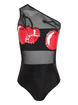 Brigitte sequin-embellishment one-shoulder swimsuit - Black