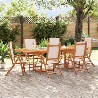 Berkfield Home 7 Piece Garden Dining Set Solid Wood Acacia & Textilene in Brown