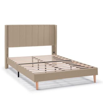HOMN Estructura de cama tapizada de 30 cm, 140x190 cm, beige