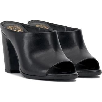 Vince Camuto Brianda Mules Womens Black Leather Peep-Toe Block Heel HAM836