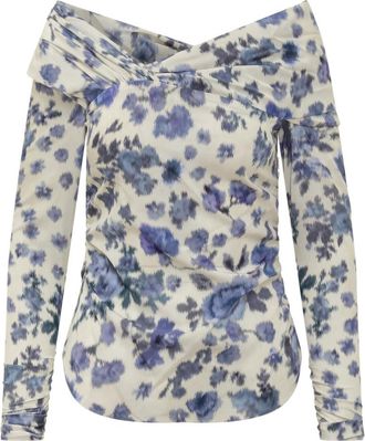 Isabel Marant Blue Floral Off Shoulder Top