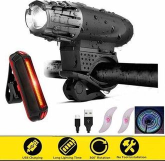 OEM Luces Delanteras Y Traseras Para Bicicleta, Luz Led Recargable E Impermeable Con Cable Usb, 4 Modos Ajustables + 2 Luces Para Rueda Libre