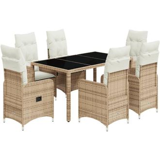 vidaXL Set De Mesa Y Sillas De Jard&iacute;n 7 Pzas Y Cojines Rat&aacute;n Pe Beige Vidaxl