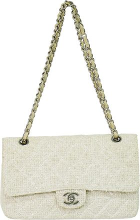 Chanel Timeless - Classic Double Flap Bag Quilted Tweed White Tweed Handbag (Pre-Owned)